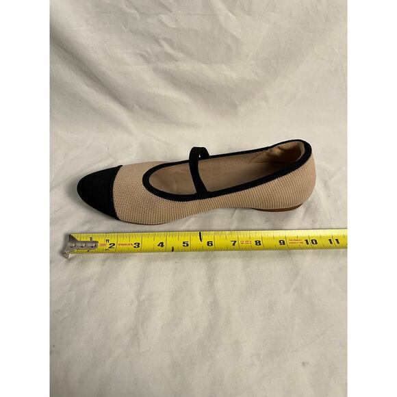 VIVAIA Square-Toe Flats Size 39 Beige Black Knit Mary Jane Eco Friendly Shoes - Picture 6 of 6